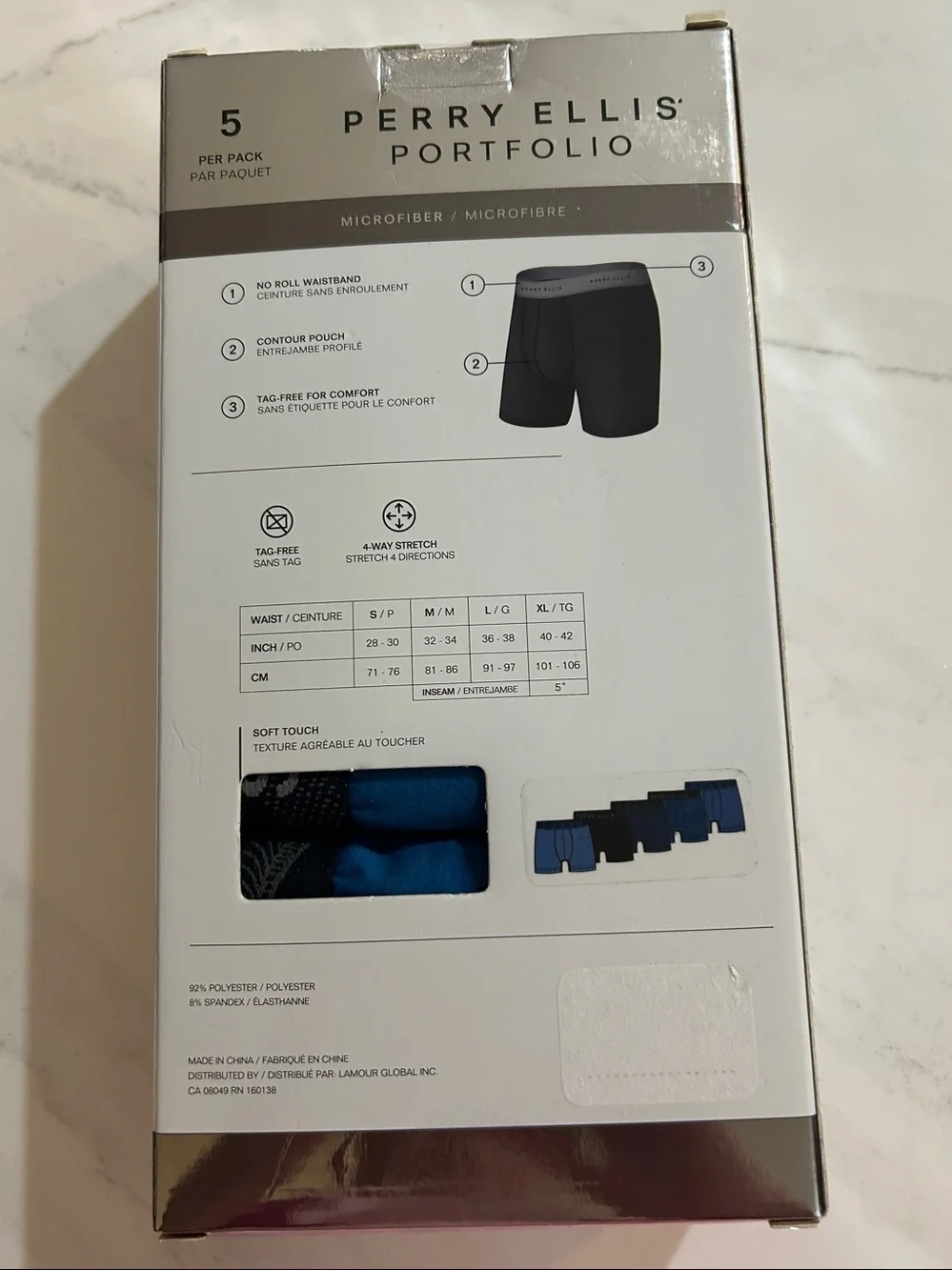 Perry Ellis Portfolio Men’s Boxer Briefs - Blue and Black 5-Pack